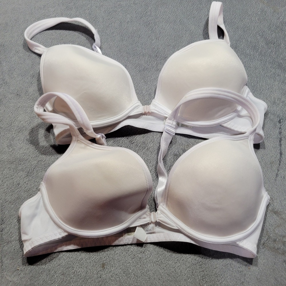 Paris Pink Bra Womens‎ 34C White Front Close Underwire Molded Cup Set of 2 11781